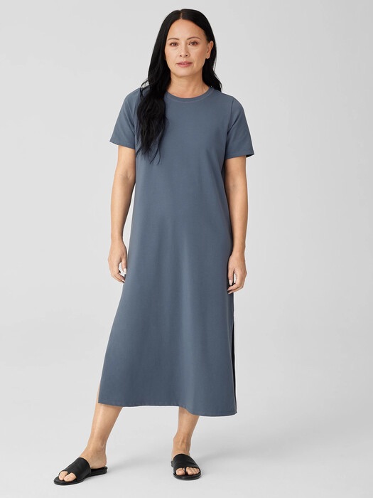 Eileen Fisher Pima Cotton Stretch Jersey Crew Neck Dress Small
